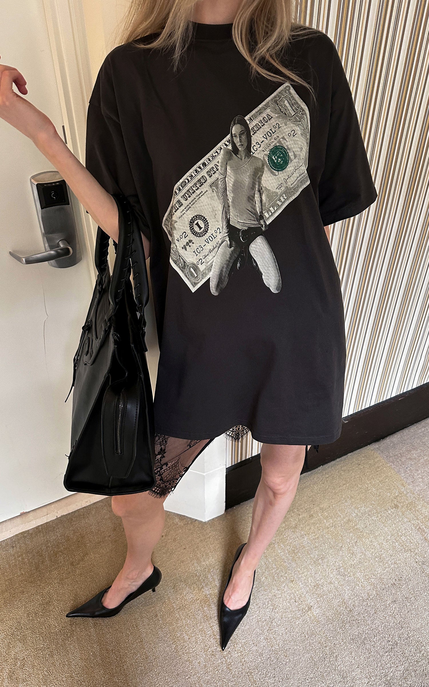 0122stepll Banknote Graphic Oversized T-Shirt
