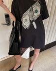 0122stepll Banknote Graphic Oversized T-Shirt