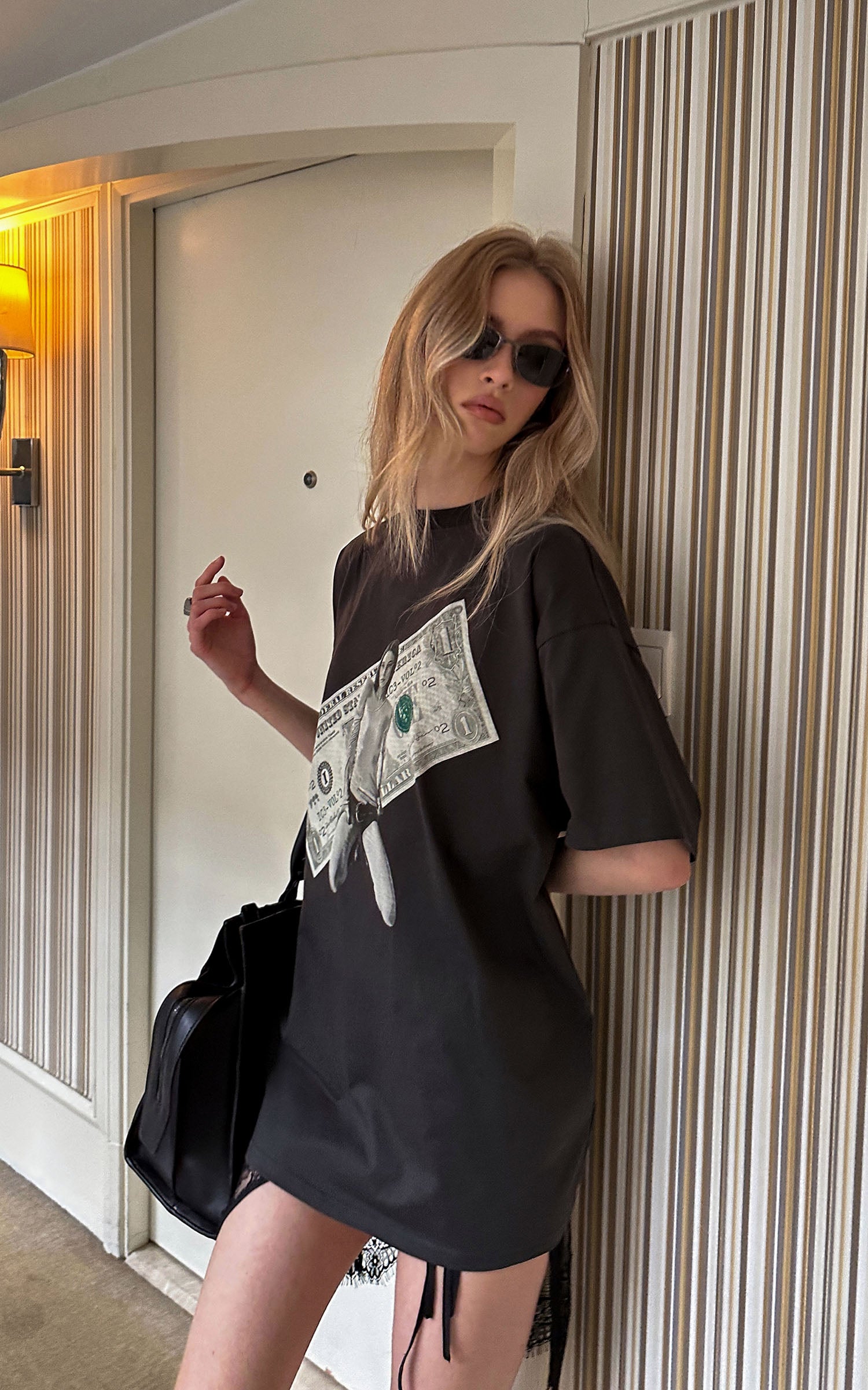 0122stepll Banknote Graphic Oversized T-Shirt