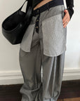 0122stepll Contrast Panel Wide Leg Denim Pants