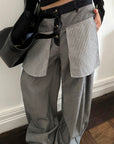 0122stepll Contrast Panel Wide Leg Denim Pants