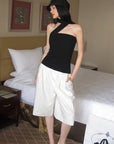 0122stepll Pleated Wide-Leg Capri Pants