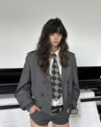 WARDEN EDGE Cropped Pinstripe Blazer & Tailored Shorts Set