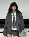WARDEN EDGE Cropped Pinstripe Blazer & Tailored Shorts Set