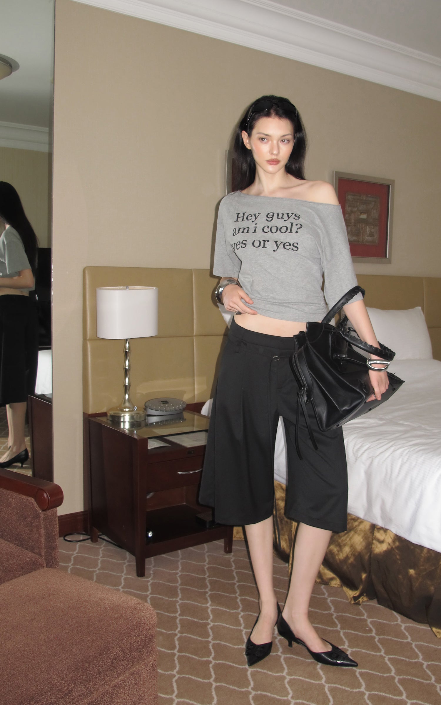 0122stepll Low-Rise Belted Wide-Leg Capri Pants