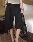 0122stepll Low-Rise Belted Wide-Leg Capri Pants