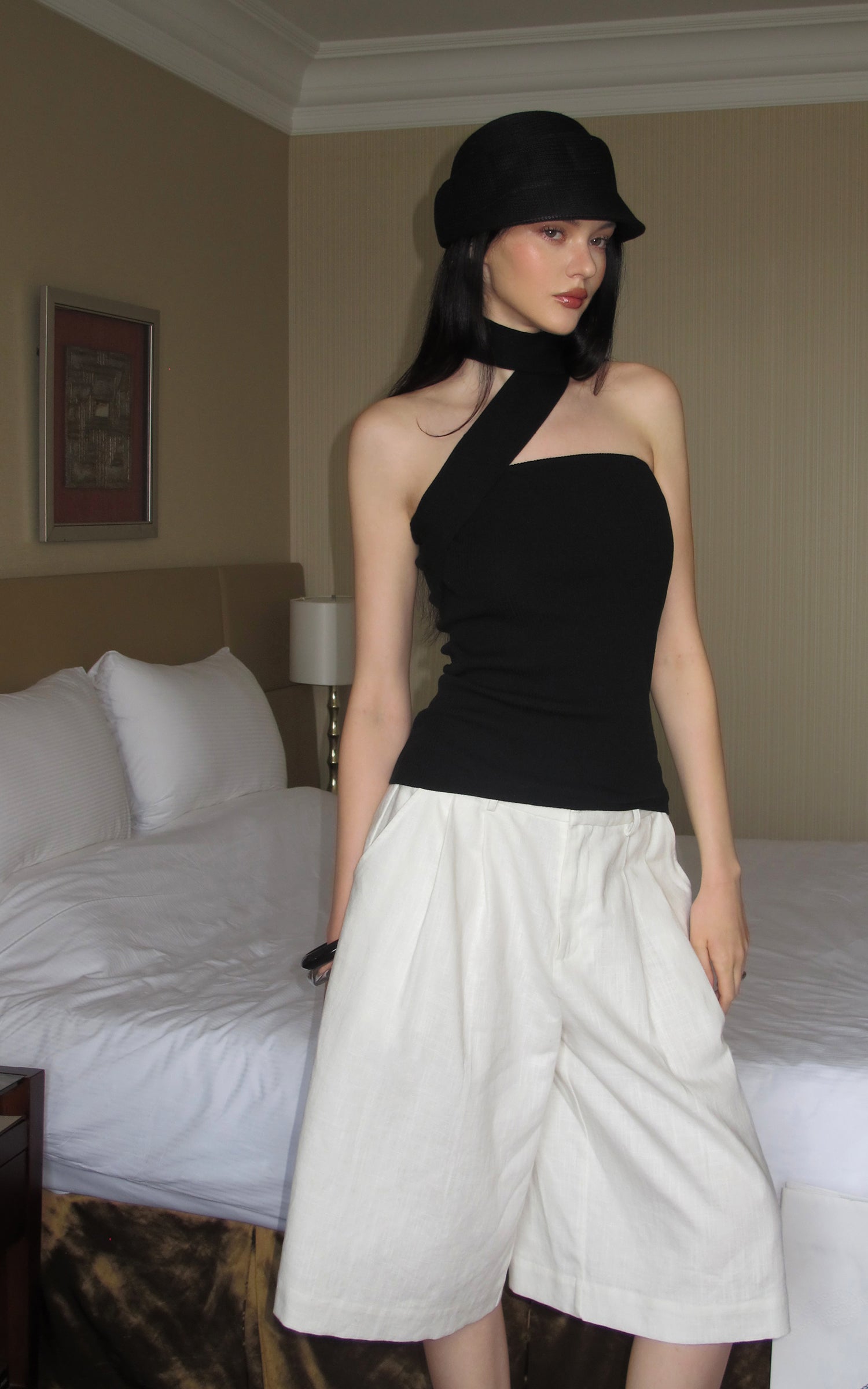 0122stepll Ribbon Halter Strapless Top