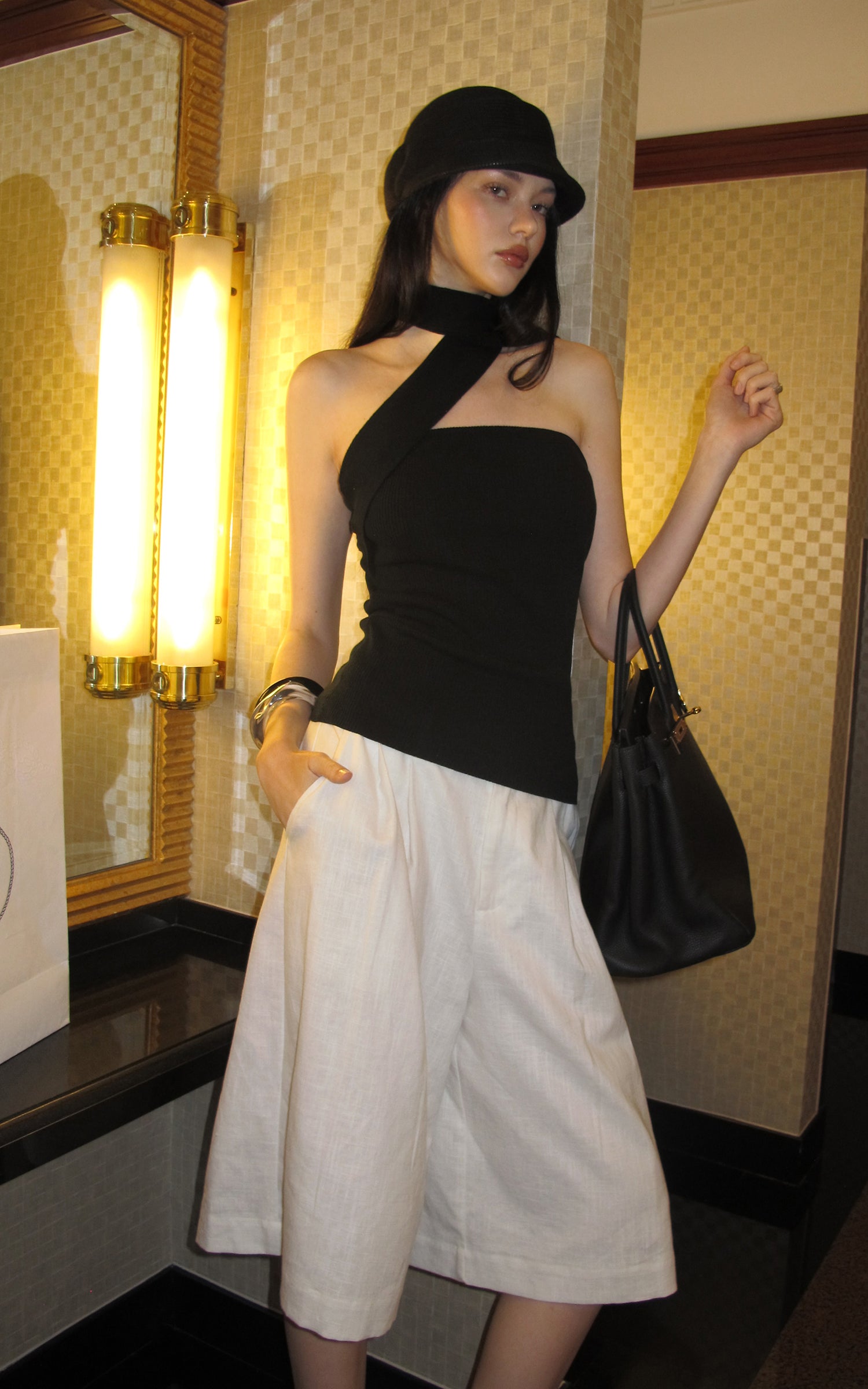0122stepll Ribbon Halter Strapless Top
