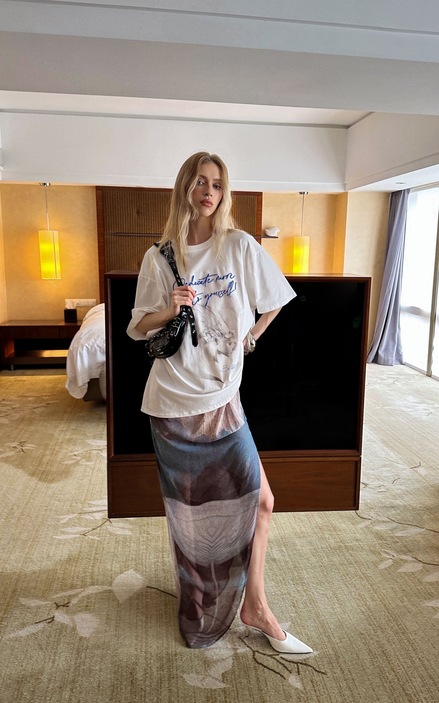 0122stepll Angel Script Oversized Graphic T-Shirt