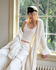 0122stepll Cloud Knit Cardigan, Cami & Wide-Leg Pants Set