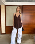0122stepll Pleated Halter Draped Camisole Top