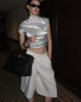 0122stepll Pleated Wide-Leg Capri Pants