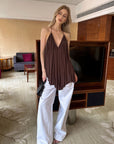 0122stepll Pleated Halter Draped Camisole Top