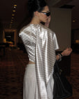 0122stepll Asymmetric Drape Stripe Satin Top