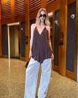 0122stepll Pleated Halter Draped Camisole Top