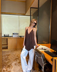 0122stepll Pleated Halter Draped Camisole Top