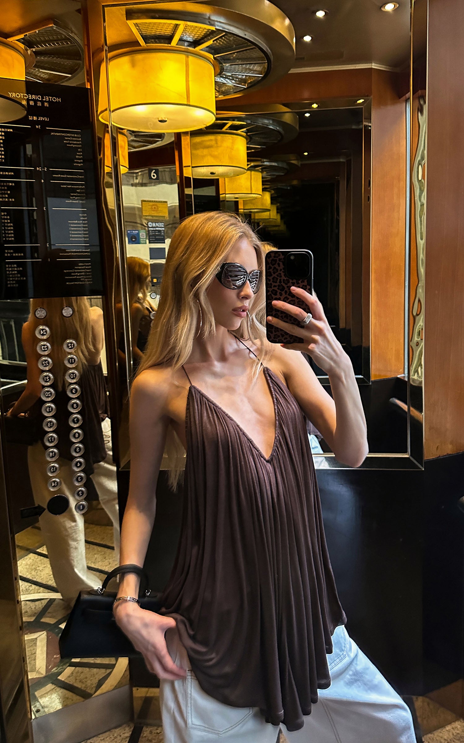 0122stepll Pleated Halter Draped Camisole Top