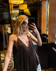 0122stepll Pleated Halter Draped Camisole Top