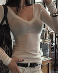 Hydrae Sheer V-Neck Second-Skin Long-Sleeve Top