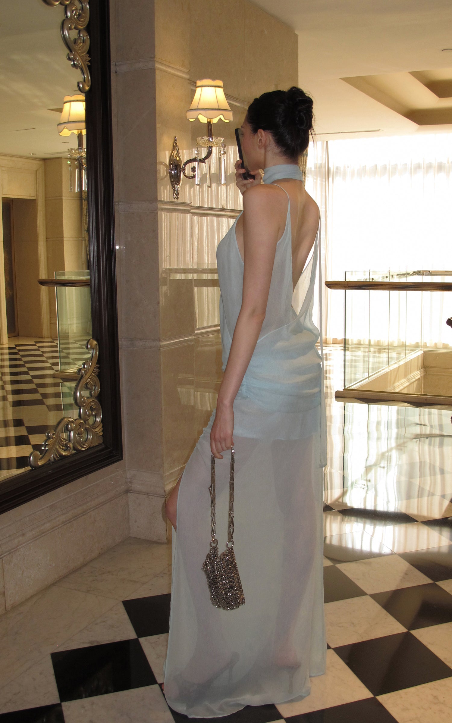 0122stepll Draped Halter Cami Top &amp; Midi Skirt Set
