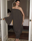 0122stepll Robe midi à manches drapées et épaules dénudées