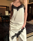 0122stepll Lace-Trim Asymmetric Satin Slip Dress