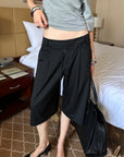 0122stepll Low-Rise Belted Wide-Leg Capri Pants