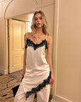 0122stepll Lace-Trim Asymmetric Satin Slip Dress