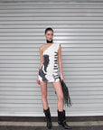 0122stepll Robe courte asymétrique à imprimé pinceau