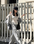 Hydrae Soft Grey Oversized Zip Hoodie & Wide-Leg Drawstring Sweatpants Two-Piece Set