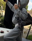 Hydrae Soft Grey Oversized Zip Hoodie & Wide-Leg Drawstring Sweatpants Two-Piece Set