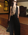 0122stepll Leopard Contrast Draped Halter Top