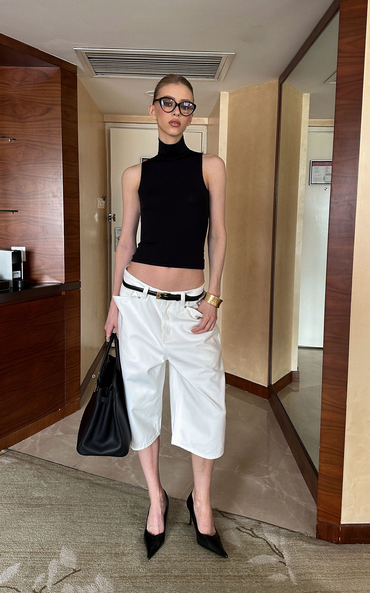 0122stepll Low-Rise Wide-Leg Cropped Denim Pants