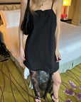 0122stepll Scarf Slip Dress & Sheer Lace Skirt Set