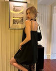0122stepll Scarf Slip Dress & Sheer Lace Skirt Set