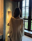 0122stepll Sheer Twisted Draped Satin Shirt