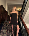 0122stepll Scarf Slip Dress & Sheer Lace Skirt Set