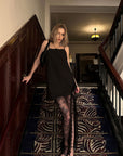 0122stepll Scarf Slip Dress & Sheer Lace Skirt Set
