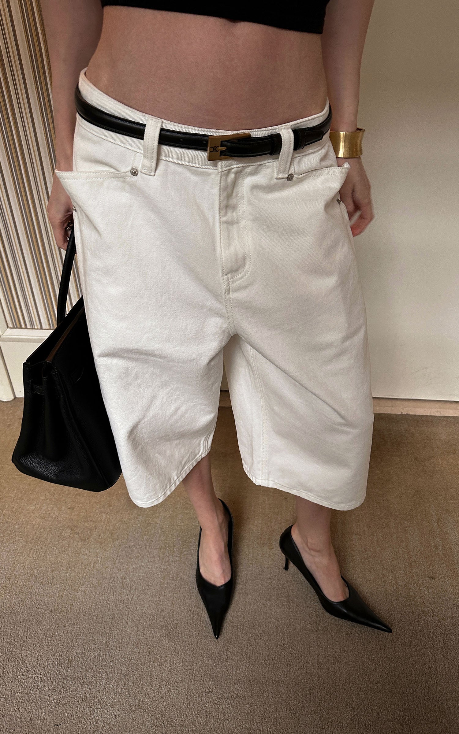 0122stepll Low-Rise Wide-Leg Cropped Denim Pants