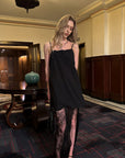 0122stepll Scarf Slip Dress & Sheer Lace Skirt Set
