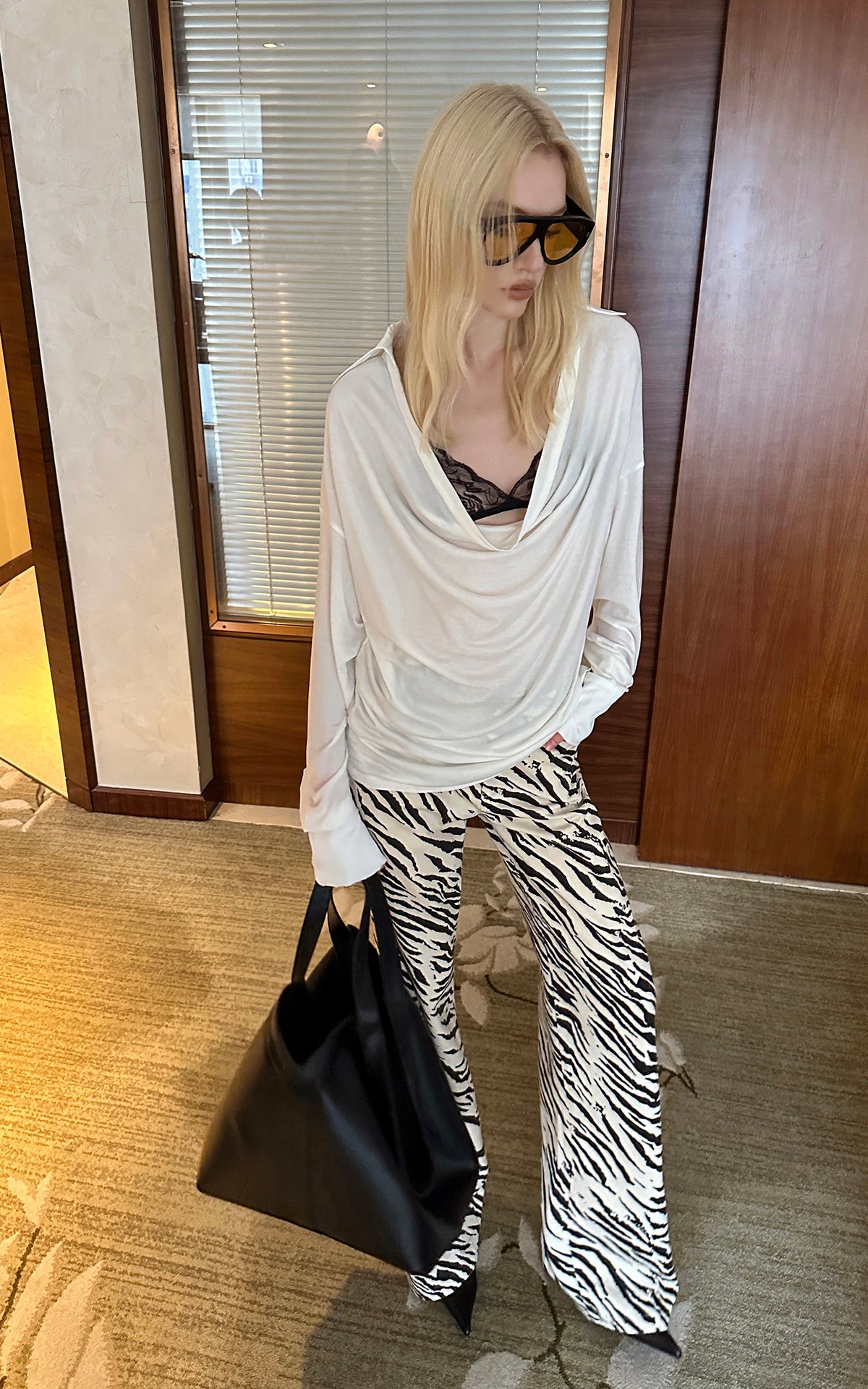 0122stepll Draped Cowl Neck Knit Long Sleeve Top