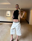 0122stepll Low-Rise Wide-Leg Cropped Denim Pants