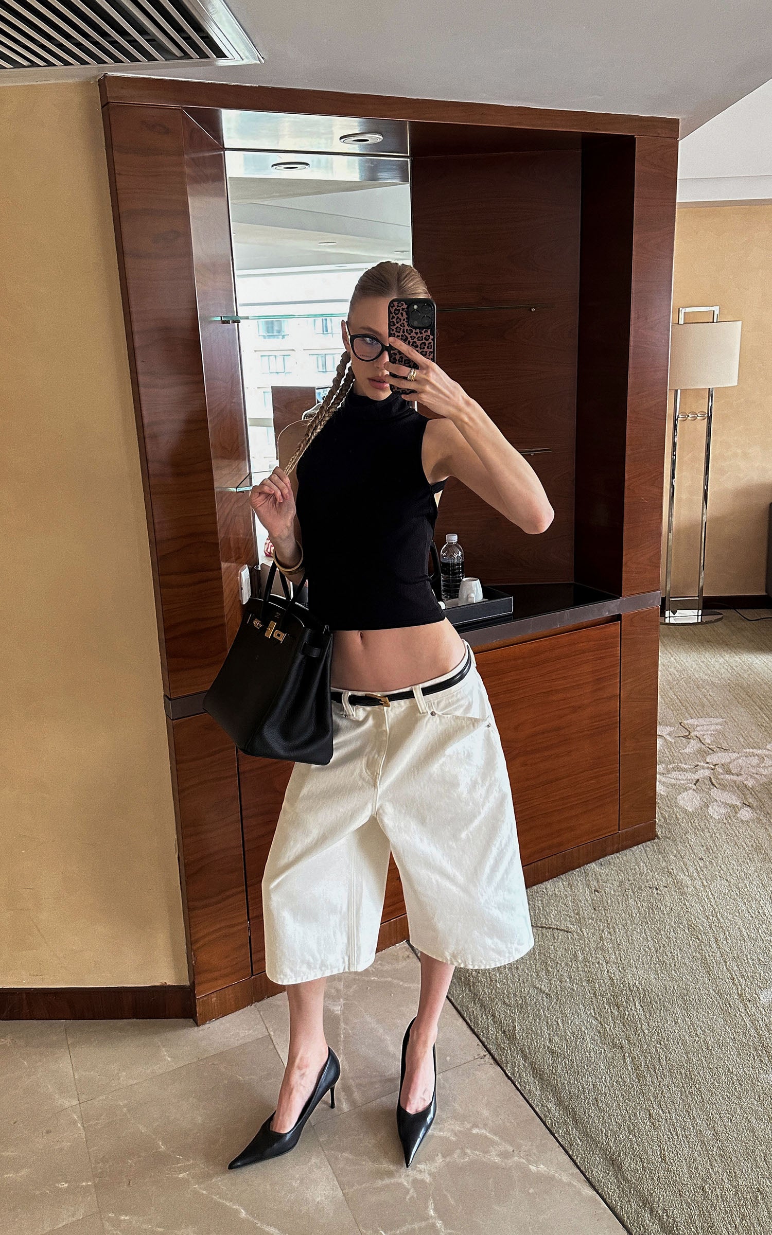 0122stepll Low-Rise Wide-Leg Cropped Denim Pants