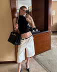 0122stepll Low-Rise Wide-Leg Cropped Denim Pants