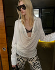 0122stepll Draped Cowl Neck Knit Long Sleeve Top