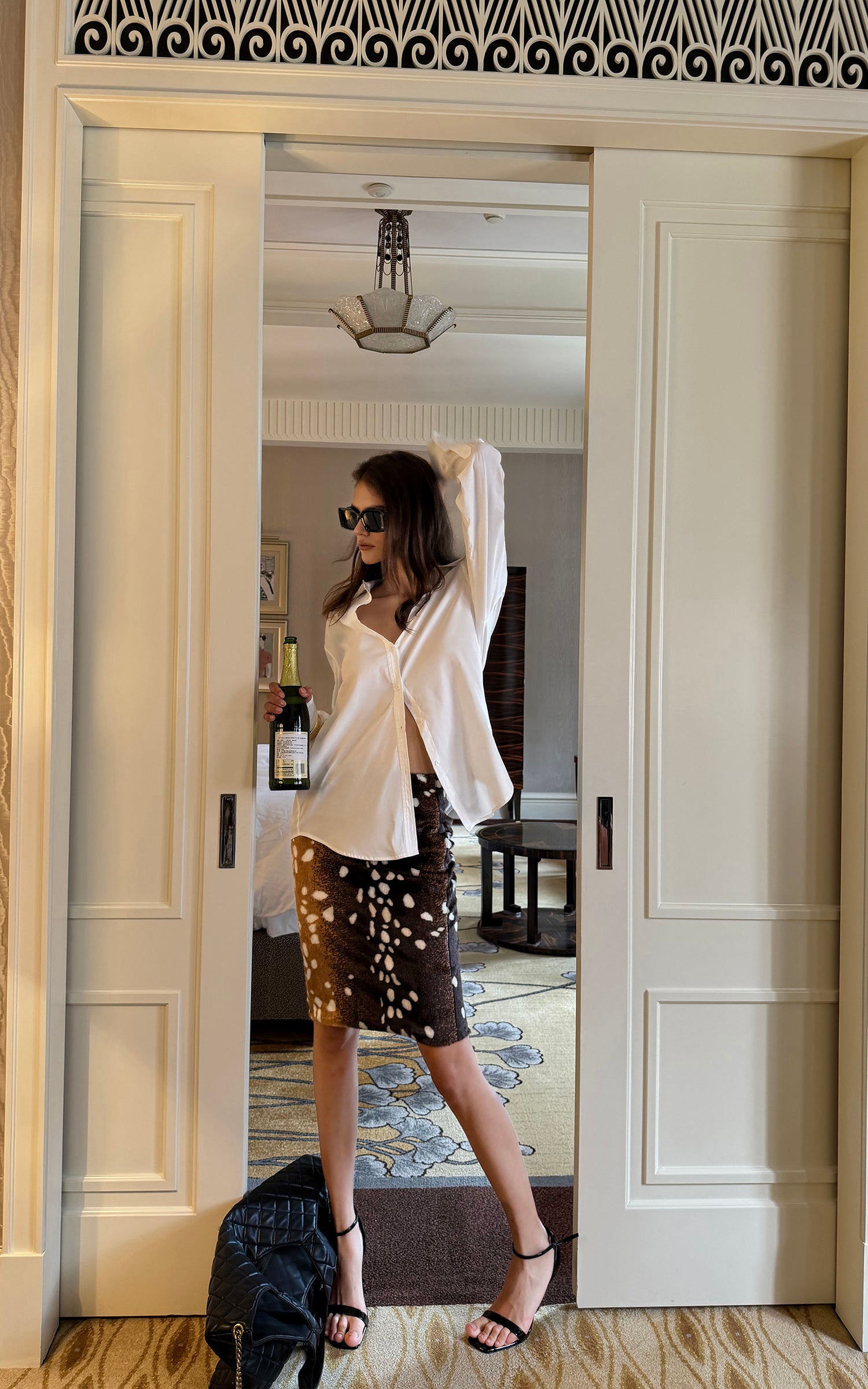 0122stepll Fawn Print Faux Fur Mini Skirt