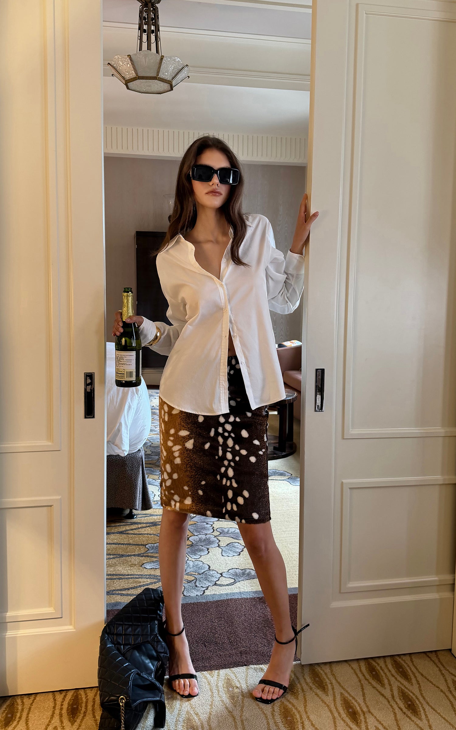 0122stepll Fawn Print Faux Fur Mini Skirt