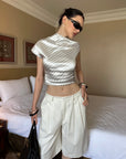 0122stepll Pleated Wide-Leg Capri Pants