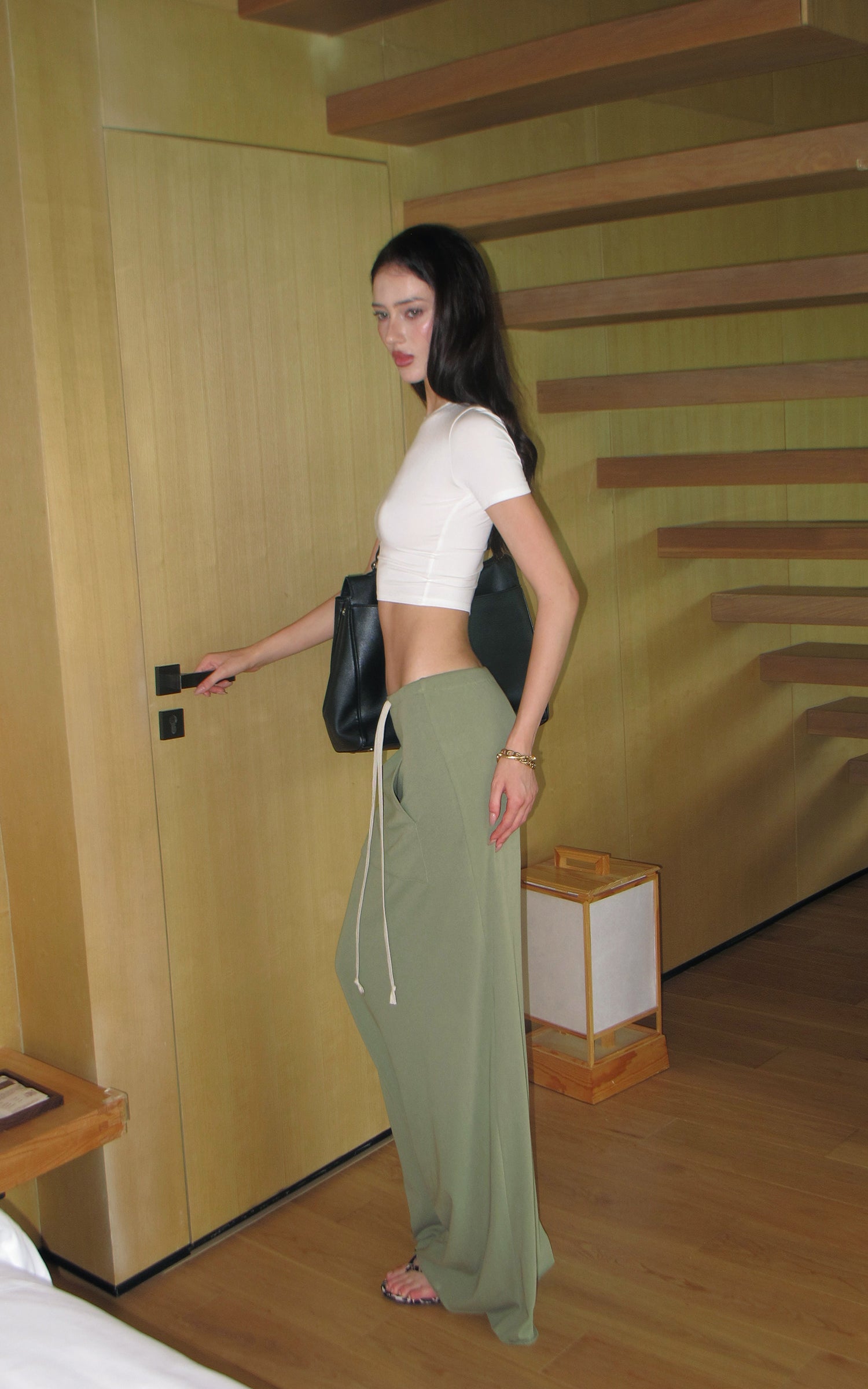 0122stepll Fitted Tee &amp; Drawstring Maxi Skirt Set