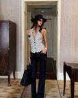 0122stepll Striped Halter Tailored Knit Vest